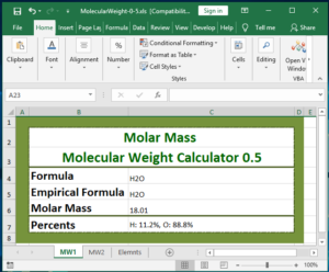 Excel Molar Mass Calculator & Molecular Weight Calculator freeware Download